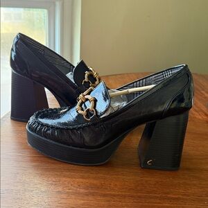 Sam Edelman Circus NY “Susie” Patent Black Platform Loafer Heels